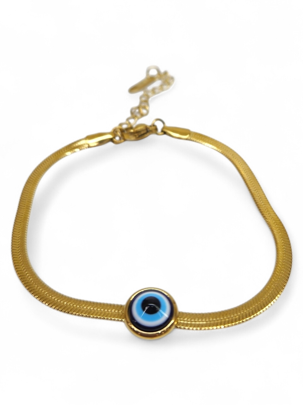 Gold Stainless Steel Chain Bracelet with Blue Evil Eye Charm